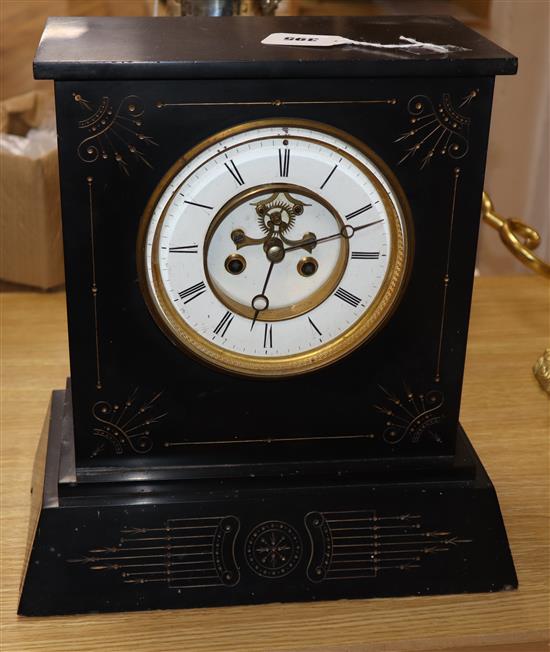 A Victorian slate mantel clock, height 36cm